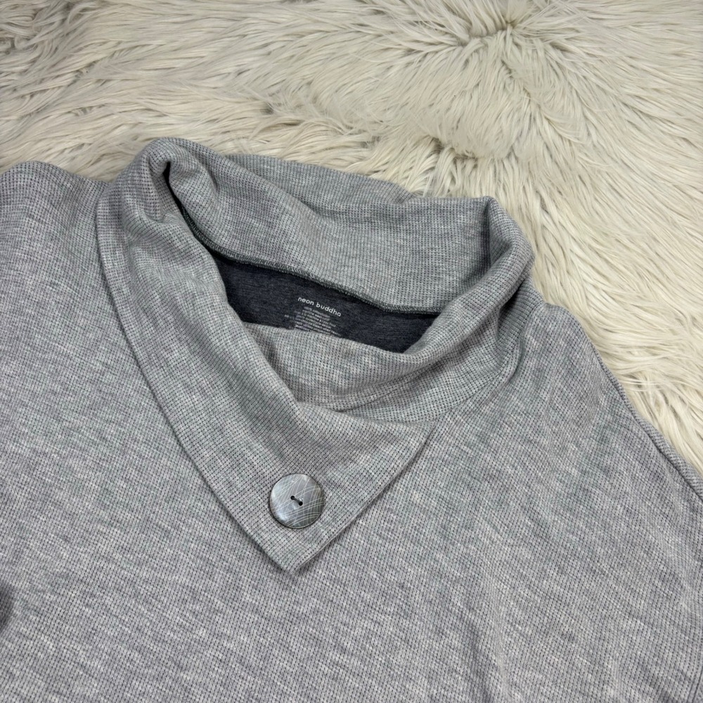 Neon Buddha Women's S Oversized Gray Waffle Knit Cowl Neck Top Art to Wear Artsy